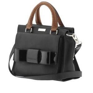 Kate Spade Bow Bridge Kennedy Satchel Black Leather Ostrich Trim Crossbody Bag